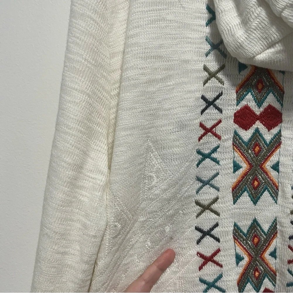 Paparazzi Embroidered Long Hooded Cardigan Open Jacket Large